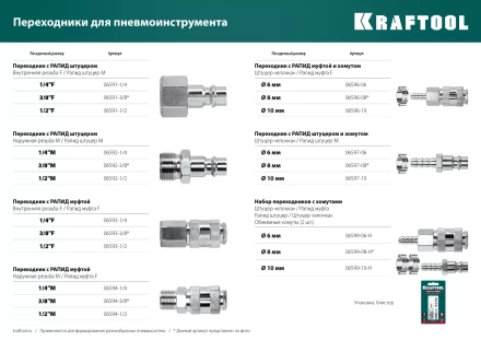 Набор переходников KRAFTOOL елочка - рапид штуцер  +  рапид муфта - елочка 06599-10-H купить в Тюмени
