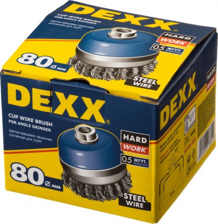 DEXX. Щетка чашечная усиленная для УШМ, жгутированная стальная проволока 0,5мм, 80ммхМ14 35106-080 купить в Тюмени