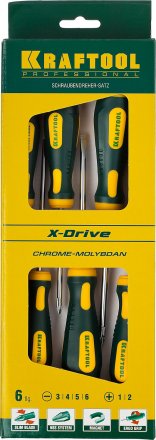 Набор отверток X-Drive, KRAFTOOL 250081-H6, Cr-Mo-V сталь, 6шт 250081-H6 купить в Тюмени