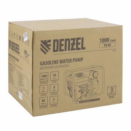 Мотопомпа бензиновая для чистой воды PX-80, 7 л.с, 3&quot;, 1000 л/мин, глубина 8 м, напор 30 м Denzel 99202 купить в Тюмени