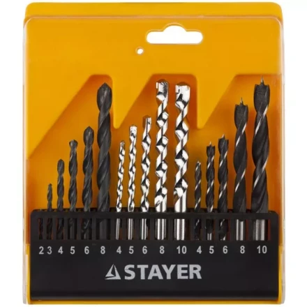 Набор STAYER &quot;STANDARD&quot;: Сверла комбинированные, дерево (4-5-6-8-10мм), металл (2-3-4-6-8мм), бетон (4-5-6-8-10мм), 16 предметов 29720-H16 купить в Тюмени