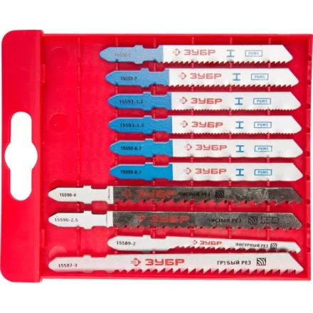 Набор ЗУБР &quot;ЭКСПЕРТ&quot; Полотна для эл/лобзика, по дер. и мет., EU-хвост., пласт.бокс, 10шт 15586-H10 купить в Тюмени