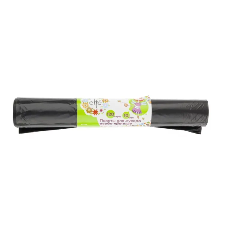 Пакеты для мусора 120 л 10 шт пвд прочные черные длинный ролик Elfe 92726 купить в Тюмени
