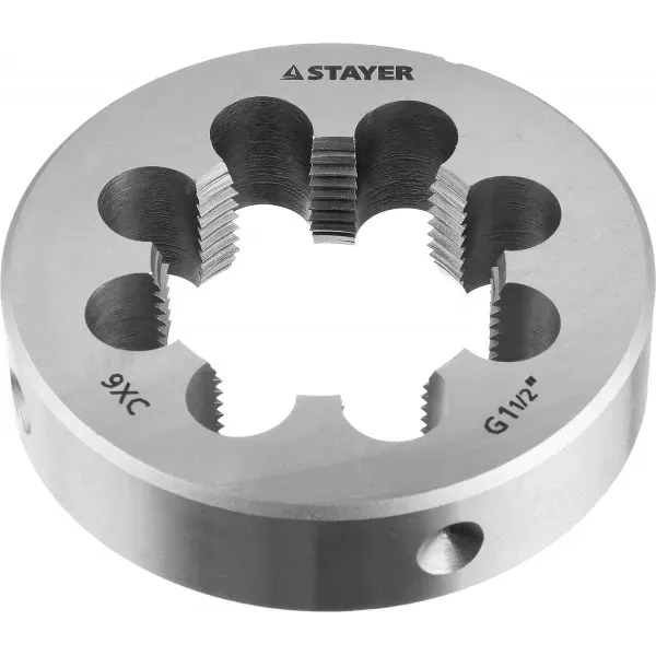 Плашка круглая ручная STAYER "MASTER", сталь 9ХС, для трубной резьбы G 1 1/2`` 28029-3/2 купить в Тюмени