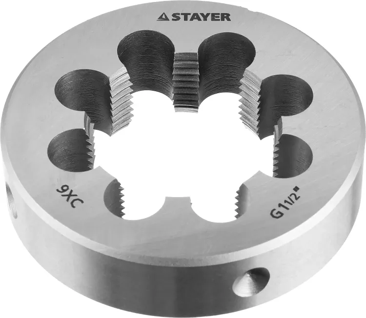 Плашка круглая ручная STAYER "MASTER", сталь 9ХС, для трубной резьбы G 1 1/2`` 28029-3/2 купить в Тюмени