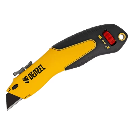 Нож Denzel, 19мм, сменное трапециевидное  лезвие, SK4, алюминиевый корпус, торцевой зажим купить в Тюмени