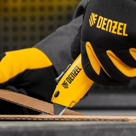 Нож Denzel, 19мм, сменное трапециевидное  лезвие, SK4, алюминиевый корпус, торцевой зажим купить в Тюмени