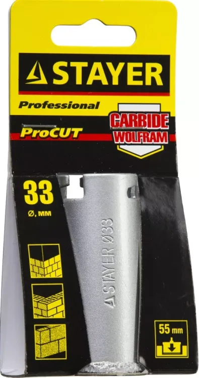 Коронка STAYER "PROFESSIONAL" кольцевая с карбидно-вольфрамовой крошкой, d=33мм 33345-33 купить в Тюмени