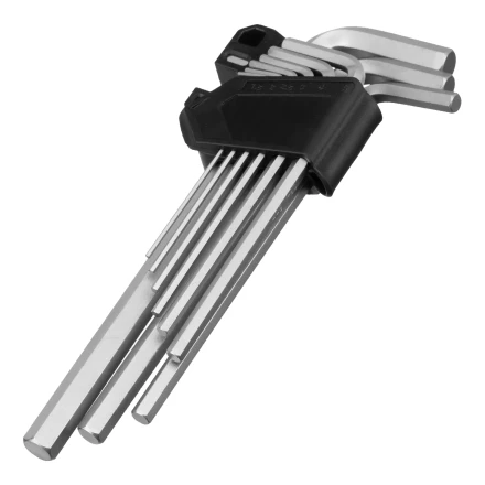 Набор ключей имбусовых, HEX, 1,5-10 мм, CrV, 9 шт., удлиненные Сибртех 123687 купить в Тюмени