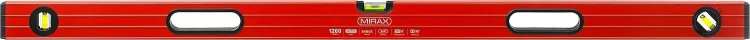 Уровень коробчатый усиленный MIRAX, утолщенный профиль, 3 противоударных ампулы (1 поворотная на 360 град), с ручками, 120 см 34603-120 купить в Тюмени