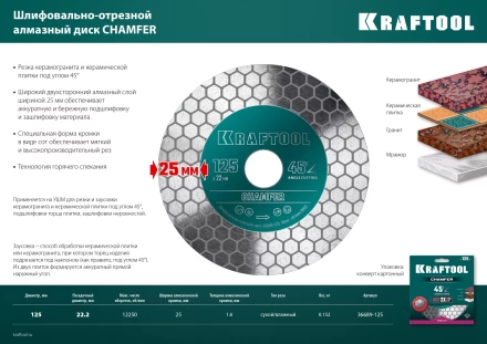 Шлифовально-отрезной алмазный диск CHAMFER 36689-125 купить в Тюмени
