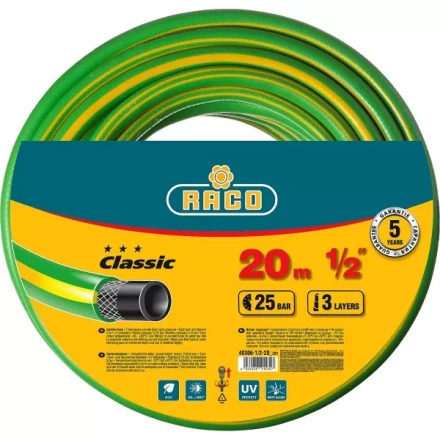 Шланг RACO CLASSIC поливочный, 25атм., армированный, 3-х слойный, 1/2"х20м 40306-1/2-20_z01 купить в Тюмени