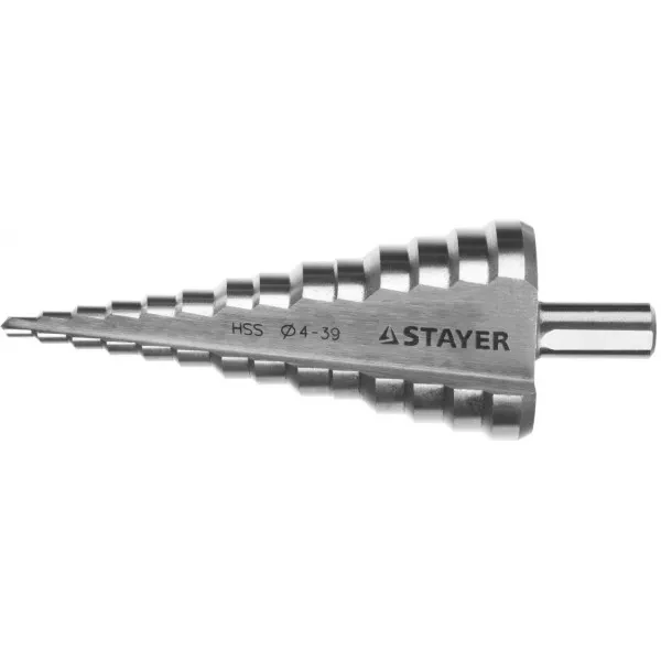 Сверло STAYER "MASTER" ступенчатое по сталям и цвет.мет., сталь HSS, d=4- 39мм,14ступ.d4-39,L -113 мм, трехгран.хв. 10мм 29660-4-39-14 купить в Тюмени