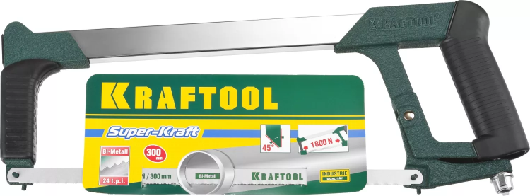 Ножовка по металлу KRAFTOOL "PRO-Kraft", 185 кг рычажное натяжение,обрезиненные рукоятки, биметаллическое полотно, 300 мм 15801_z01 купить в Тюмени