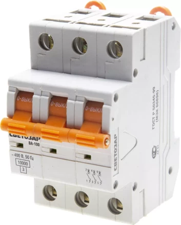 Выключатель автоматический СВЕТОЗАР 3-полюсный, 6 A, &quot;C&quot;, откл. сп. 10 кА, 400 В SV-49073-06-C купить в Тюмени
