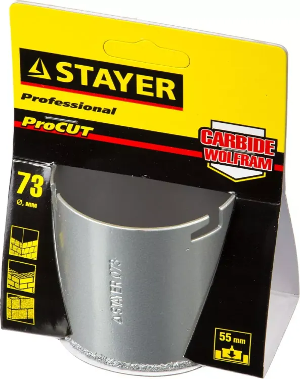 Коронка STAYER "PROFESSIONAL" кольцевая с карбидно-вольфрамовой крошкой, d=73мм 33345-73 купить в Тюмени