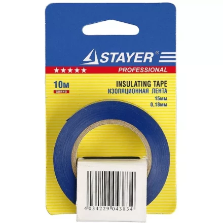 Изолента, STAYER Profi 12292-B-15-10, ПВХ, на карточке, 15мм х 10м х 0,18мм, синяя 12292-B-15-10 купить в Тюмени
