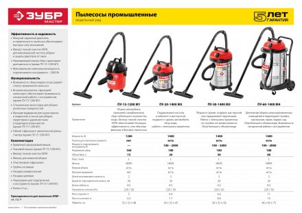 Пылесос строительный М3 ПУ-20-1400 М3 серия МАСТЕР купить в Тюмени