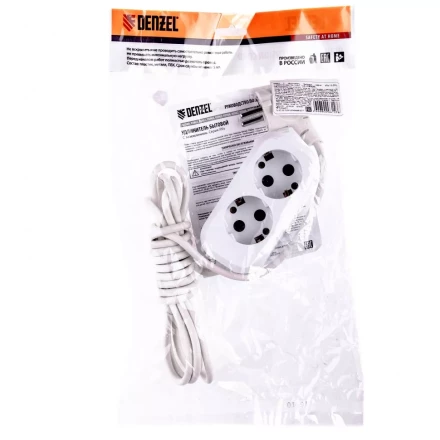 Удлинитель бытовой серия УХз-10-203 с заземлением 3 м 2 розетки 10 А Denzel 95961 купить в Тюмени