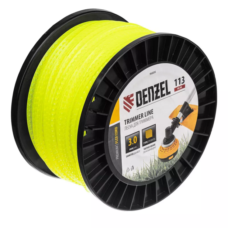 Леска для триммера зубчатый квадрат, 3,0мм х 113м, на DIN катушке FLEX CORD// Denzel 96806 купить в Тюмени