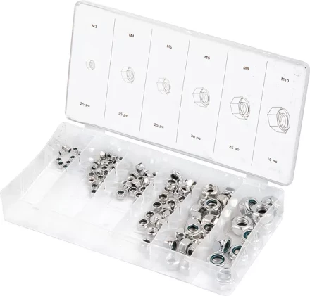 Набор гаек  М5х0,8 М6х0,5 М6х1 М8х1,25 М10х1,25 М12х1,5 мм 150 предм ШУРУПЬ 48140 купить в Тюмени