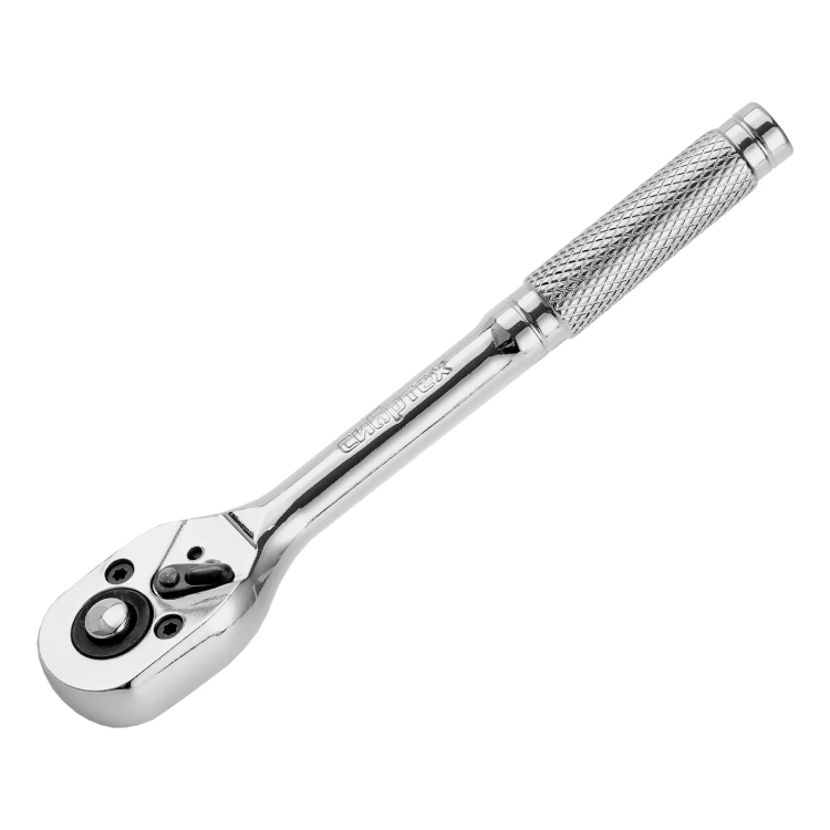 Ключ-трещотка 1/4", 45 зубьев, цельнометаллический, с быстрым сбросом, CrV, хром// Сибртех 14014 купить в Тюмени