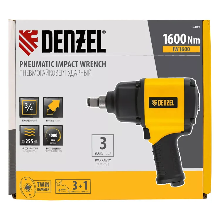 Ударный пневмогайковерт Denzel IW1600 57489, 3/4", 4000 об/мин, 1600 Нм купить в Тюмени
