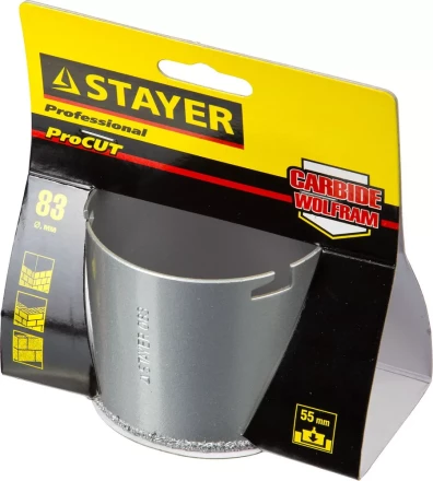 Коронка STAYER &quot;PROFESSIONAL&quot; кольцевая с карбидно-вольфрамовой крошкой, d=83мм 33345-83 купить в Тюмени