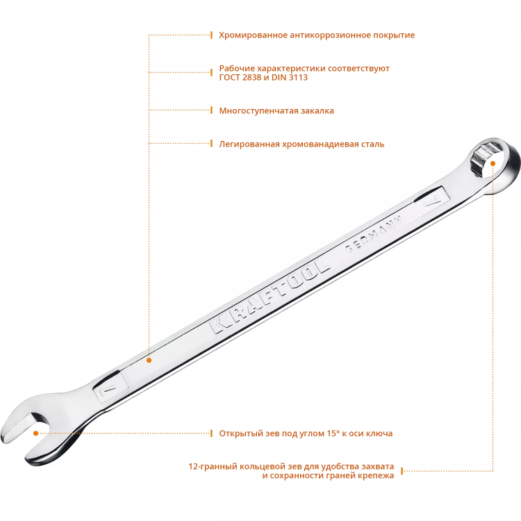 Ключи комбинированные KRAFTOOL, Cr-V, DIN 3113 27079-07 купить в Тюмени
