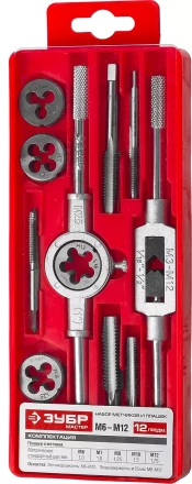 Набор ЗУБР &quot;МАСТЕР&quot; с металлореж. Инстр., метчики однопроходные и плашки М6-М12, оснастка - в пластиковом боксе, 12пред. 28121-H12 купить в Тюмени