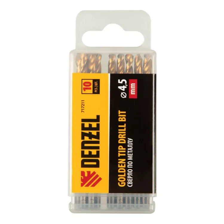 Сверло по металлу, 4,5 мм, HSS-Tin, Golden Tip, 10 шт. Denzel 717211 купить в Тюмени