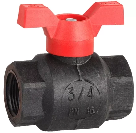 Кран шаровой ЗУБР полнопроходной &quot;мама-мама&quot;, бабочка, пластиковый корпус, 3/4&quot; 4-51523-P-3/4 купить в Тюмени