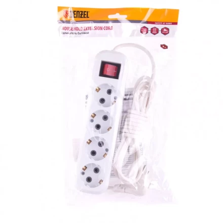 Удлинитель бытовой с заземлением и выключателем 2 м 4 розетки 10 A серия УХз10 Denzel 95975 купить в Тюмени