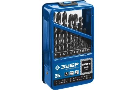 ЗУБР ПРОФ-А, 25 шт, (1-13 мм), сталь Р6М5, класс А, мет.бокс, набор сверл по металлу, Профессионал (29625-H25) купить в Тюмени