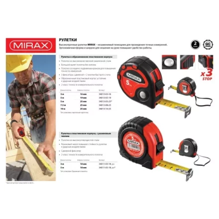 Рулетка, MIRAX 34013-08-25, 3 стопора, двухкомпонентный пластиковый корпус, 7,5мх25мм 34013-08-25 купить в Тюмени