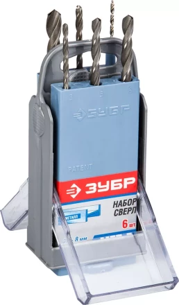 Набор ЗУБР ЗУБР &quot;МАСТЕР&quot;: по металлу, цилиндр хвостовик, быстрорежущая сталь Р6М5, 2,3,4,5,6,8мм, 6шт в супер боксе 4-29621-H6-SB купить в Тюмени