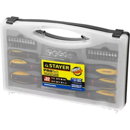 Набор STAYER "PROFESSIONAL" "PROTech": Отвертки, Cr-Mo, двухкомп рукоятка, намагниченные, 32 предмета, в кейсе 25134-H18_z01 купить в Тюмени