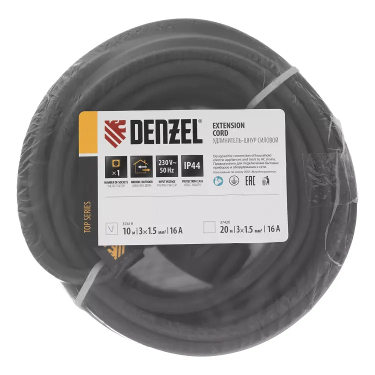 Удлинитель-шнур силовой Denzel Top Series, КГТТ, 10м, 1 розетка, 3 x 1,5 мм, 3 м 37419 купить в Тюмени
