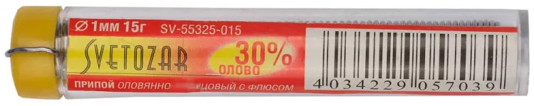 Припой СВЕТОЗАР оловянно-свинцовый, 30% Sn / 70% Pb, 15гр SV-55325-015 купить в Тюмени
