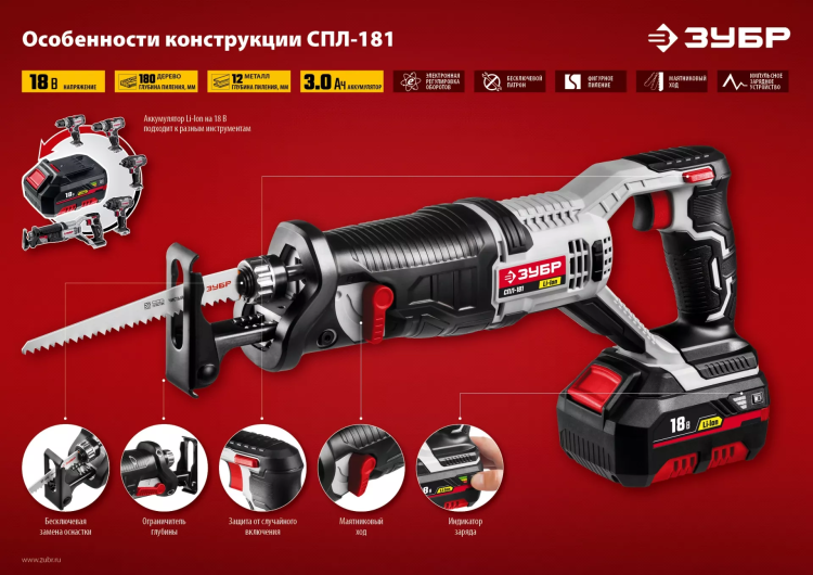 Пила сабельная аккумуляторная СПЛ-181 серия СТАНДАРТ купить в Тюмени