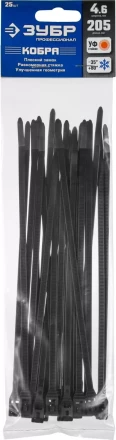 Кабельные стяжки черные КОБРА, с плоским замком, 4.6 х 205 мм, 25 шт, нейлоновые, ЗУБР 30935-46-205 купить в Тюмени