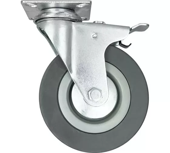 Аппаратное поворотное колесо с тормозом HITCH 120*26 резина серая SCgb55 (SZ084839) купить в Тюмени