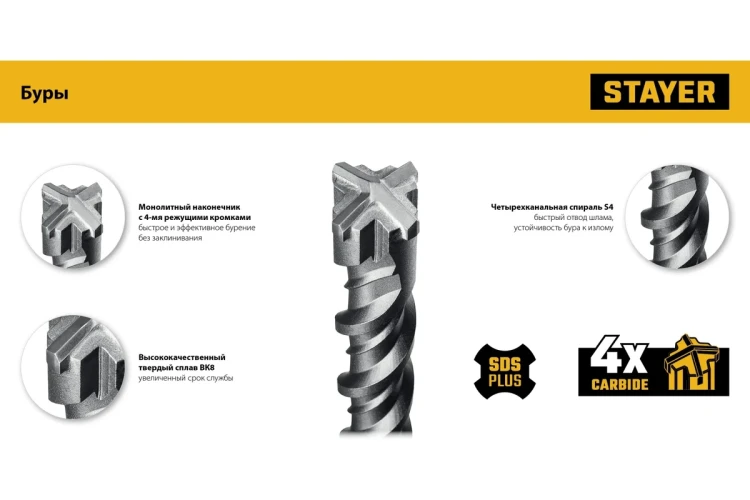STAYER HERCULES-4Х 6x160 мм, SDS-plus бур (29290-160-06) купить в Тюмени