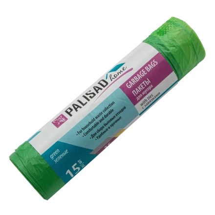 Пакеты для мусора с завязками 35 л x 15 шт., зеленые, Home Palisad 927175 купить в Тюмени