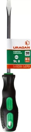 Отвертка URAGAN c двухкомпонентной рукояткой, SL8,0 x 150мм 25075-08-15_z01 купить в Тюмени