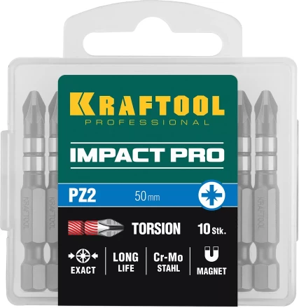 Биты для ударных шуруповертов KRAFTOOL Impact Pro PZ 26193-2-50-S10 купить в Тюмени