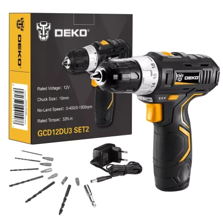 Дрель аккумуляторная в наборе DEKO GCD12DU3 SET2 Li-Ion, 063-4146 купить в Тюмени