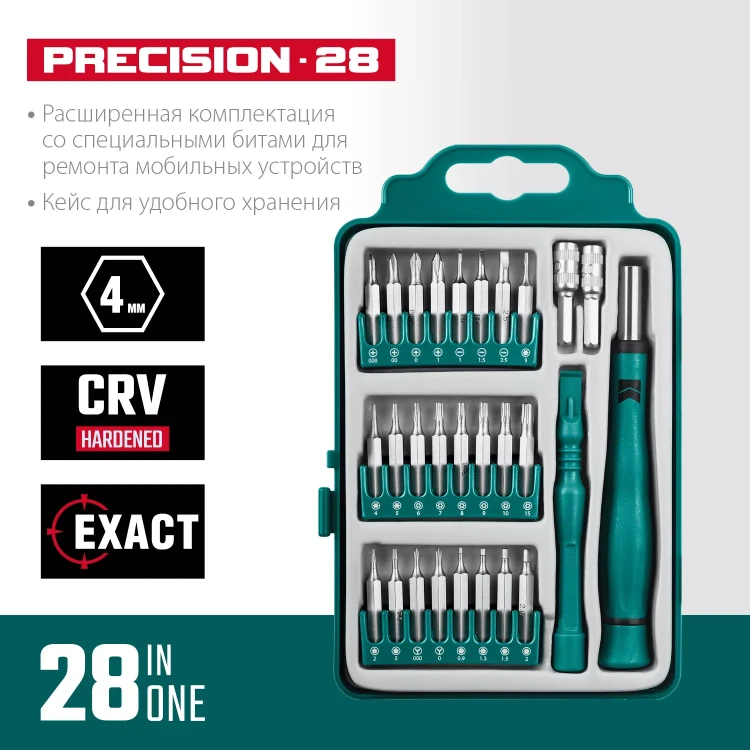 Набор Precision-28: для точных работ и всех видов мобильных устройств, двухкомпонентная рукоятка, Сr-V 25677 купить в Тюмени