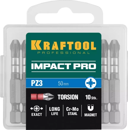 Биты для ударных шуруповертов KRAFTOOL Impact Pro PZ 26193-3-50-S10 купить в Тюмени