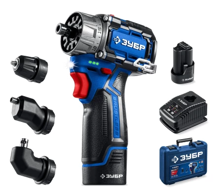 ЗУБР КОМБИ #3, 12 В, 45 Н·м, 2 АКБ тип Т7 (2 А·ч), модульная дрель-шуруповерт, BRUSHLESS, кейс, Профессионал (DB-125-22) купить в Тюмени
